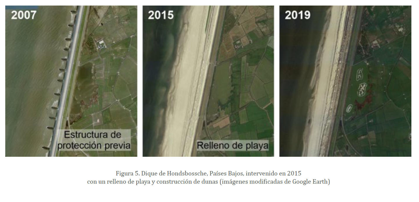 igura 5. Dique de Hondsbossche, Países Bajos, intervenido en 2015 con un relleno de playa y construcción de dunas (imágenes modificadas de Google Earth)