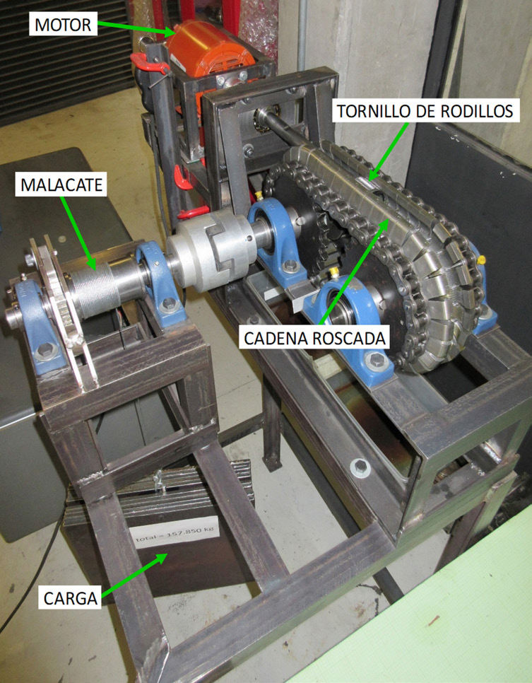 Fig. 3 Banco de puebas para el reductor de velocidad operando con un tornillo de rodillos.