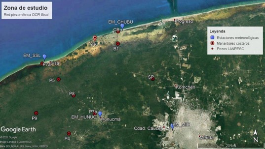 Figura 1. Pozos de monitoreo del Observatorio Costero para la Resiliencia en Sisal