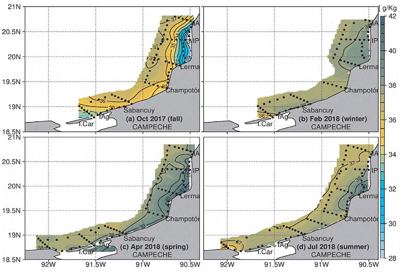 . Distribución de de la Salinidad Superficial del Mar