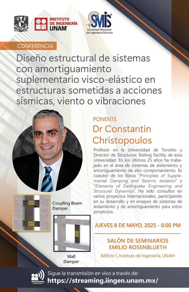 Diseño estructural de sistemas con amortiguamiento suplementario visco-elástico en estructuras sometidas a acciones sísmicas, viento o vibraciones.