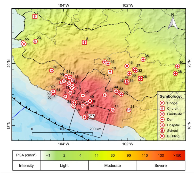 Damage distribution around the epicentral zone.