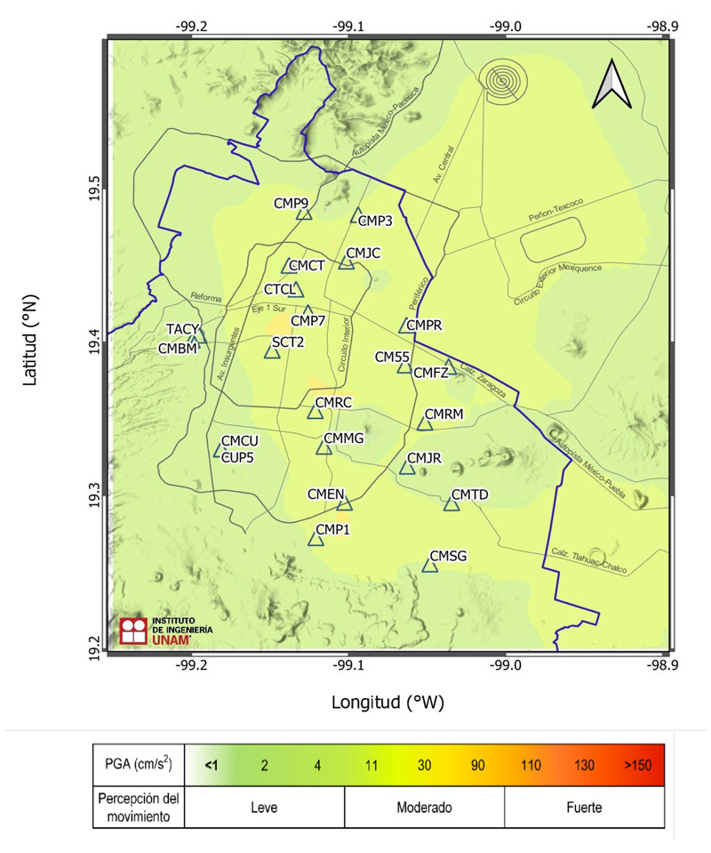 Mapa de Aceleración Máxima de Terreno de la CDMX