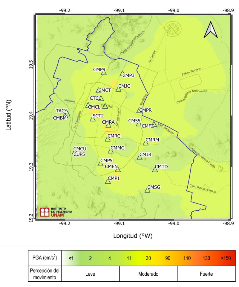 Mapa preliminar de aceleración máxima del terreno